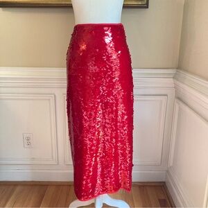 COMMENSE Red Sequin Midi Pencil Skirt NWT